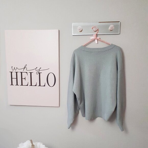 EUC H&M blue grey metallised fibre accent sweater top - Picture 9 of 11